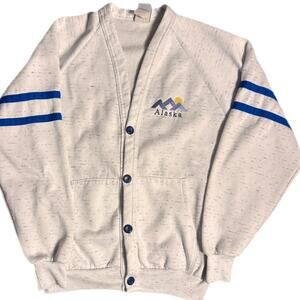 Retro 80s Alaska cardigan in grey with blue details
